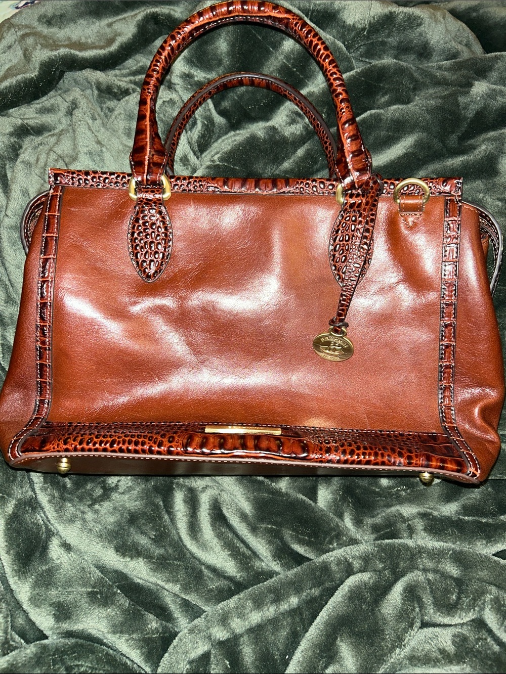 Brahmin Chestnut Brown Leather Croc-Trim Satchel